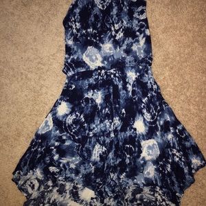 Blue and white tie dye halter romper